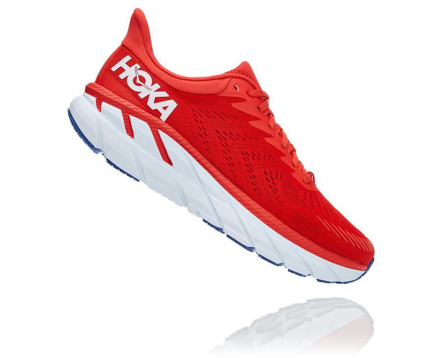 Hoka Australia One One Clifton 7 - Mens Running Shoes Red/White - ZCJVA-0271